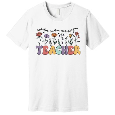 Retro Teacher , Flower Floral Premium T-Shirt