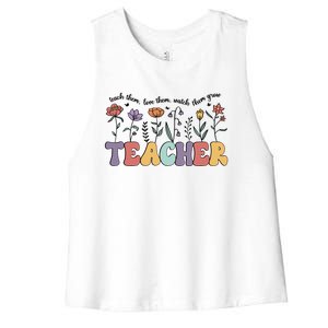 Retro Teacher , Flower Floral Women's Racerback Cropped Tank