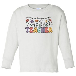 Retro Teacher , Flower Floral Toddler Long Sleeve Shirt