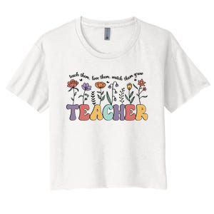 Retro Teacher , Flower Floral Women's Crop Top Tee