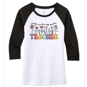 Retro Teacher , Flower Floral Women's Tri-Blend 3/4-Sleeve Raglan Shirt