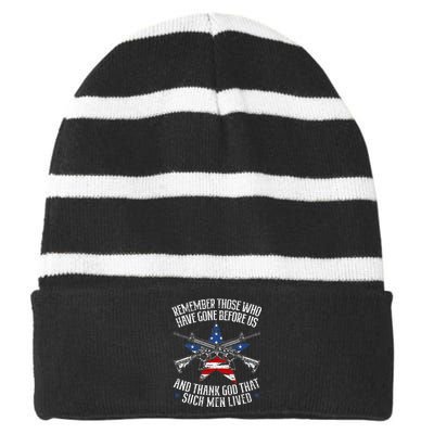 Remember The Fallen Soldiers Usa Flag American Striped Beanie with Solid Band