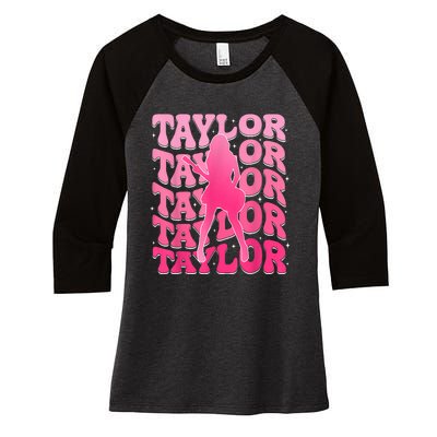 Retro Taylor First Name Personalized 80S Women's Tri-Blend 3/4-Sleeve Raglan Shirt