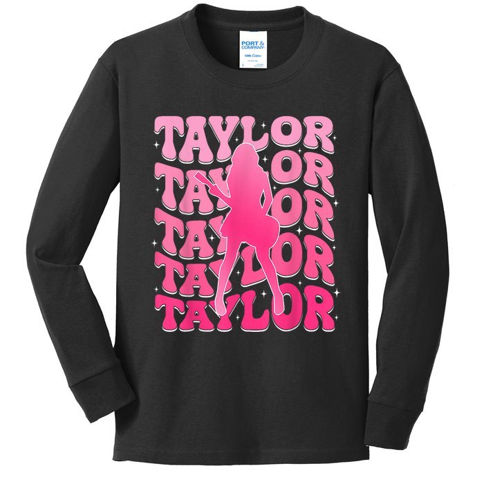 Retro Taylor First Name Personalized 80S Kids Long Sleeve Shirt