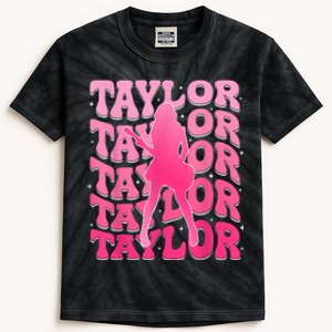 Retro Taylor First Name Personalized 80S Kids Tie-Dye T-Shirt