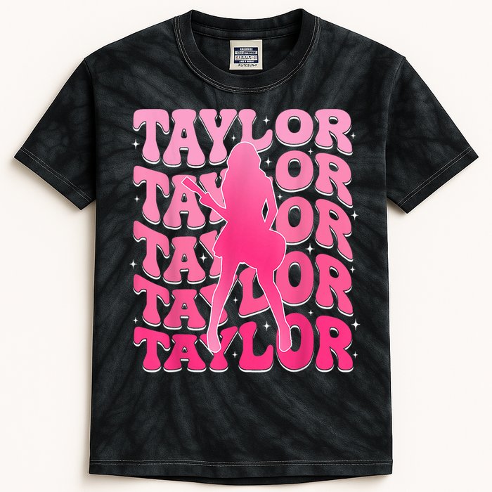 Retro Taylor First Name Personalized 80S Kids Tie-Dye T-Shirt