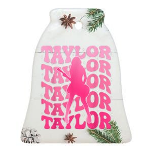 Retro Taylor First Name Personalized 80S Ceramic Bell Ornament