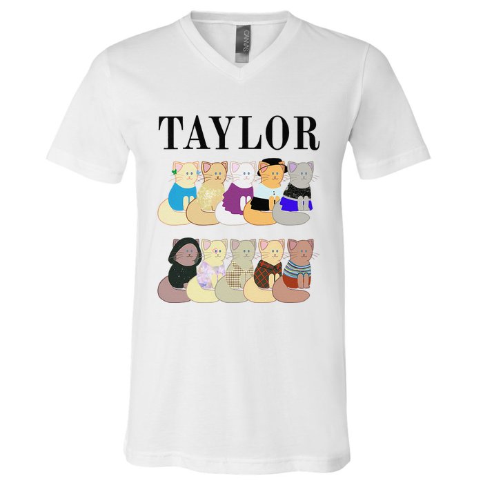 Retro Taylor First Name Personalized Name Groovy V-Neck T-Shirt