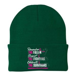 Remember The Fallen Support The Fighters Breast Cancer Knit Cap Winter Beanie