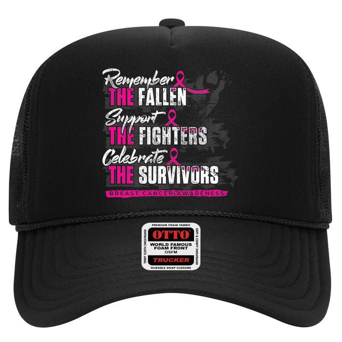 Remember The Fallen Support The Fighters Breast Cancer High Crown Mesh Back Trucker Hat