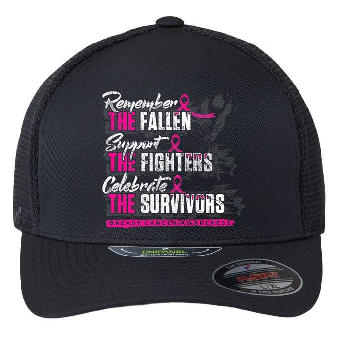 Remember The Fallen Support The Fighters Breast Cancer Flexfit Unipanel Trucker Cap