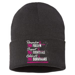 Remember The Fallen Support The Fighters Breast Cancer Sustainable Knit Beanie