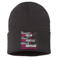 Remember The Fallen Support The Fighters Breast Cancer Sustainable Knit Beanie