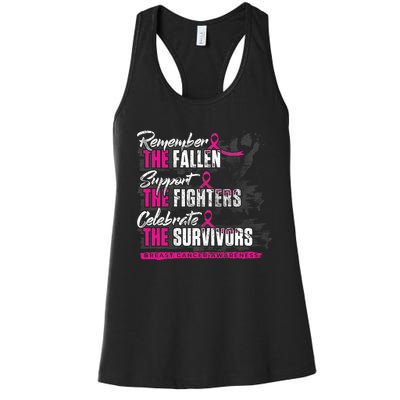 Remember The Fallen Support The Fighters Breast Cancer Women's Racerback Tank