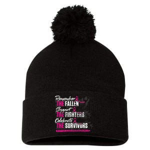 Remember The Fallen Support The Fighters Breast Cancer Pom Pom 12in Knit Beanie