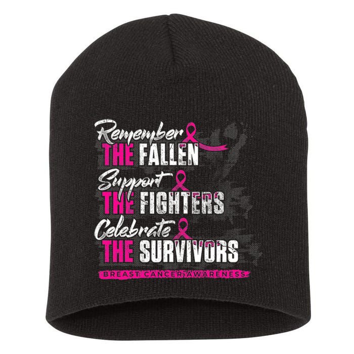 Remember The Fallen Support The Fighters Breast Cancer Short Acrylic Beanie