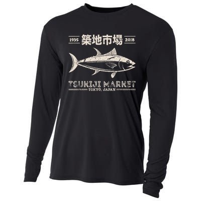 Retro Tsukiji Fish Market Tuna Streetwear Tokyo Anime Cooling Performance Long Sleeve Crew