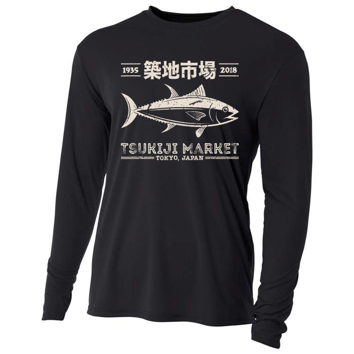 Retro Tsukiji Fish Market Tuna Streetwear Tokyo Anime Cooling Performance Long Sleeve Crew