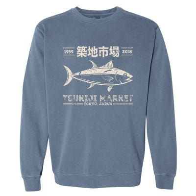 Retro Tsukiji Fish Market Tuna Streetwear Tokyo Anime Garment-Dyed Sweatshirt