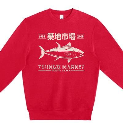 Retro Tsukiji Fish Market Tuna Streetwear Tokyo Anime Premium Crewneck Sweatshirt