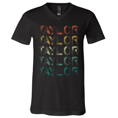 Retro T.AYLOR First Name Personalized V-Neck T-Shirt