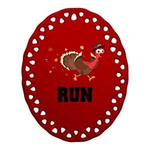 Run Turkey Funny Thanksgiving Ceramic Oval Ornament