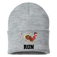 Run Turkey Funny Thanksgiving Sustainable Knit Beanie