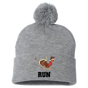 Run Turkey Funny Thanksgiving Pom Pom 12in Knit Beanie