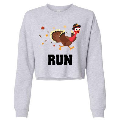 Run Turkey Funny Thanksgiving Cropped Pullover Crew