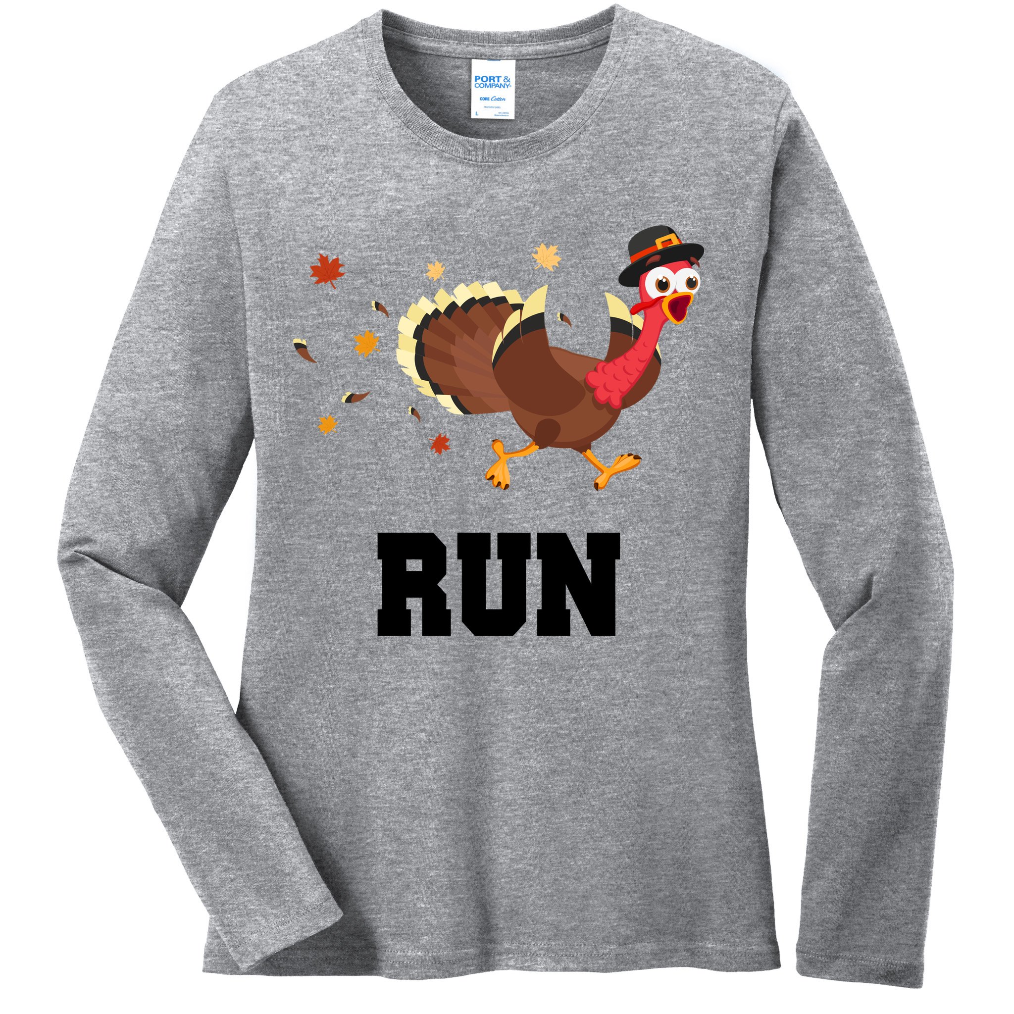 Run Turkey Funny Thanksgiving Ladies Long Sleeve Shirt