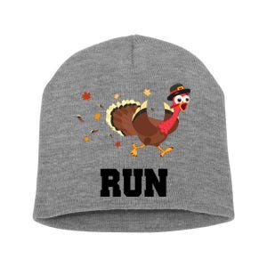 Run Turkey Funny Thanksgiving Short Acrylic Beanie