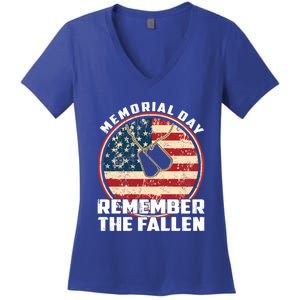 Remember The Fallen Veteran Military Happy Memorial Day Gift Women's V-Neck T-Shirt