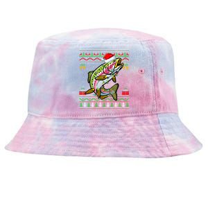 Rainbow Trout Fish Christmas Lights Santa Ugly Xmas Gift Tie-Dyed Bucket Hat