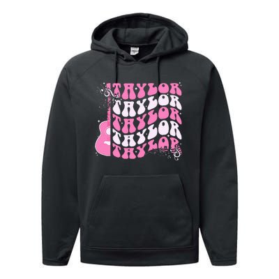 Retro T.AYLOR First Name Personalized Groovy Birthday Performance Fleece Hoodie