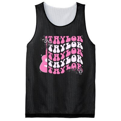 Retro T.AYLOR First Name Personalized Groovy Birthday Mesh Reversible Basketball Jersey Tank