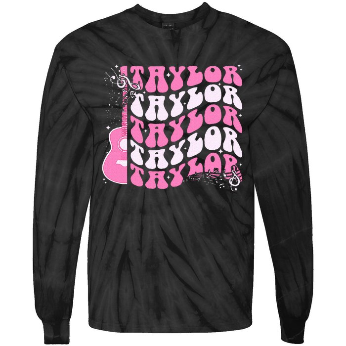 Retro T.AYLOR First Name Personalized Groovy Birthday Tie-Dye Long Sleeve Shirt