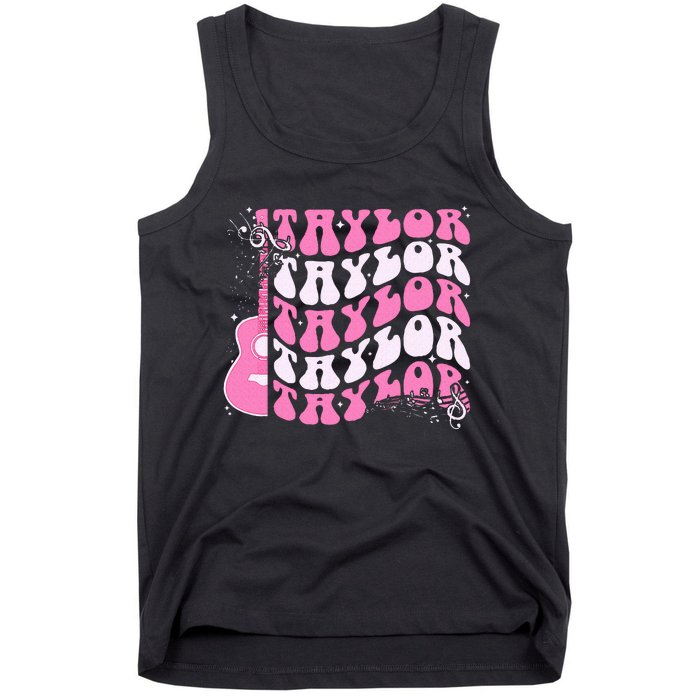 Retro T.AYLOR First Name Personalized Groovy Birthday Tank Top