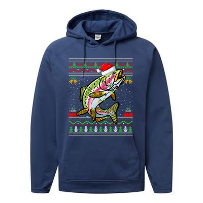 Rainbow Trout Fish Lover Santa Ugly Rainbow Trout Christmas Meaningful Gift Performance Fleece Hoodie