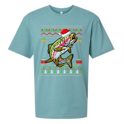 Rainbow Trout Fish Lover Santa Ugly Rainbow Trout Christmas Meaningful Gift Sueded Cloud Jersey T-Shirt