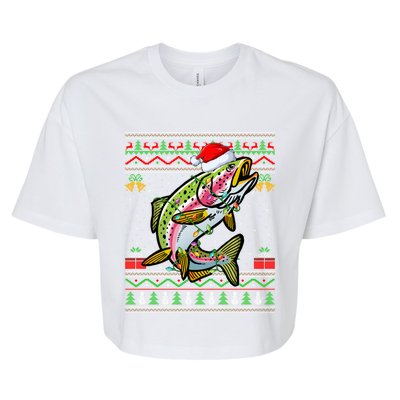 Rainbow Trout Fish Lover Santa Ugly Rainbow Trout Christmas Meaningful Gift Bella+Canvas Jersey Crop Tee