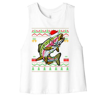 Rainbow Trout Fish Lover Santa Ugly Rainbow Trout Christmas Meaningful Gift Women's Racerback Cropped Tank