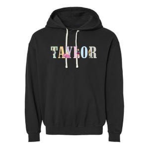 Retro Taylor First Name Personalized Groovy Birthday Girl Garment-Dyed Fleece Hoodie