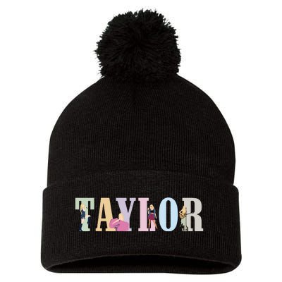 Retro Taylor First Name Personalized Groovy Birthday Girl Pom Pom 12in Knit Beanie