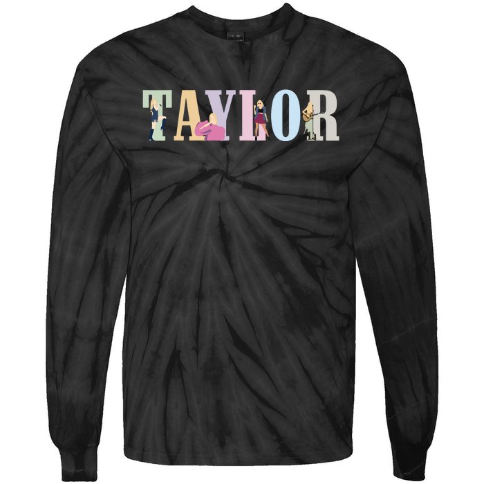 Retro Taylor First Name Personalized Groovy Birthday Girl Tie-Dye Long Sleeve Shirt