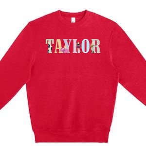 Retro Taylor First Name Personalized Groovy Birthday Girl Premium Crewneck Sweatshirt