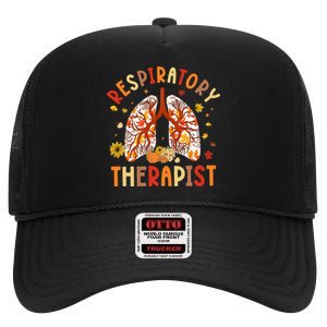 Respiratory Therapist Fall Lung Thanksgiving Pulmonologist High Crown Mesh Back Trucker Hat