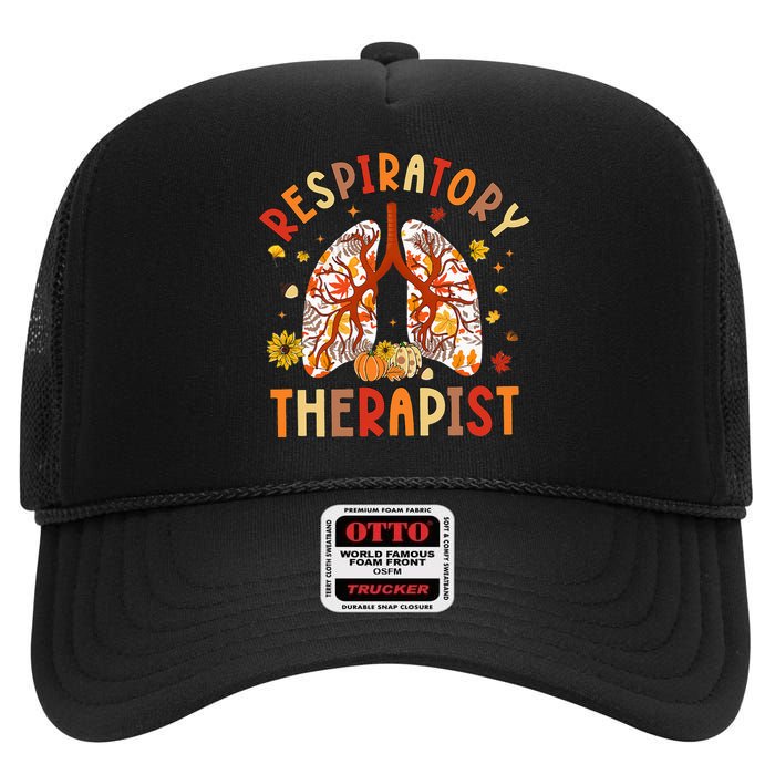 Respiratory Therapist Fall Lung Thanksgiving Pulmonologist High Crown Mesh Back Trucker Hat