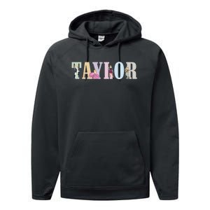 Retro Taylor First Name Personalized Groovy Birthday Girl Performance Fleece Hoodie