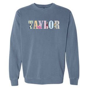 Retro Taylor First Name Personalized Groovy Birthday Girl Garment-Dyed Sweatshirt