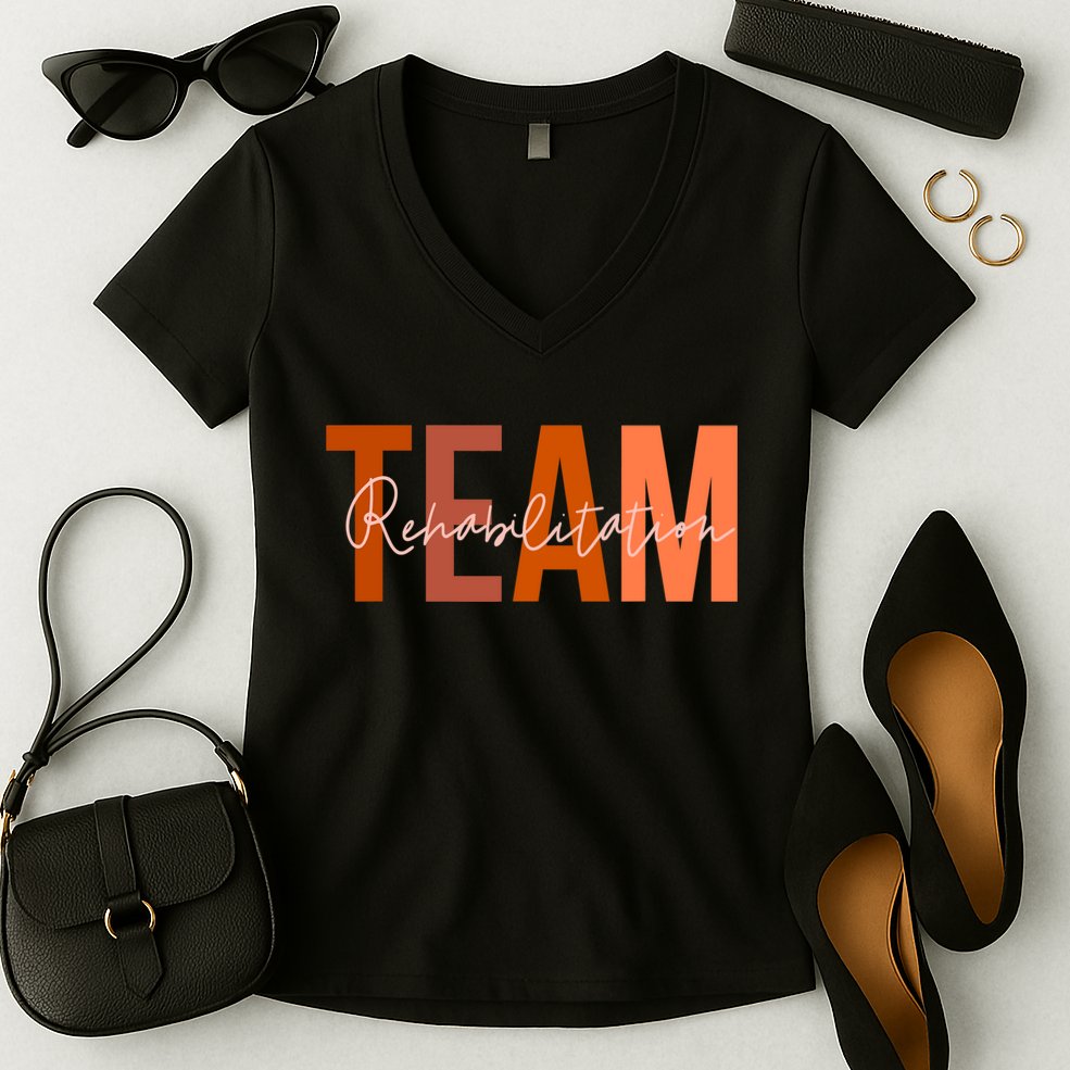 Rehab Team For Rehabilitation Matching Therapy Month Women's V-Neck T-Shirt